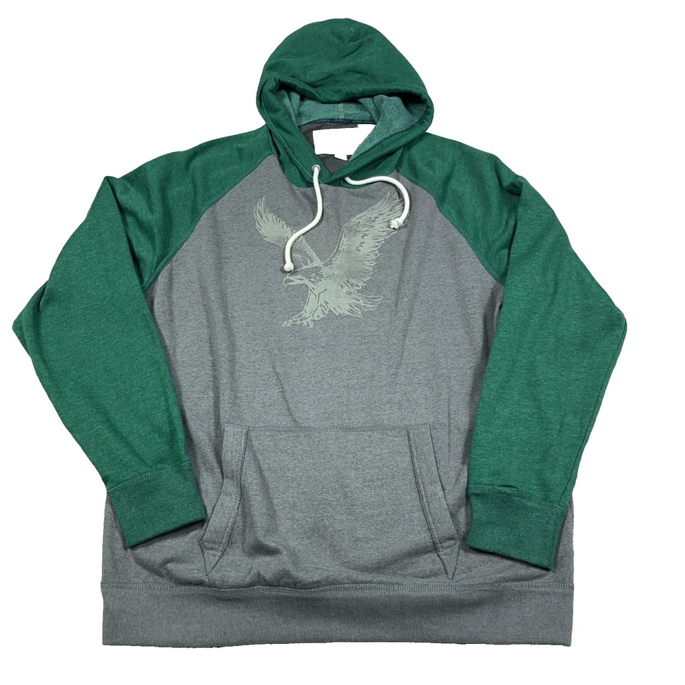 Vintage Y2K American Eagle Hoodie Men XXL 2XL Green Gray Sweatshirt Raglan Bird